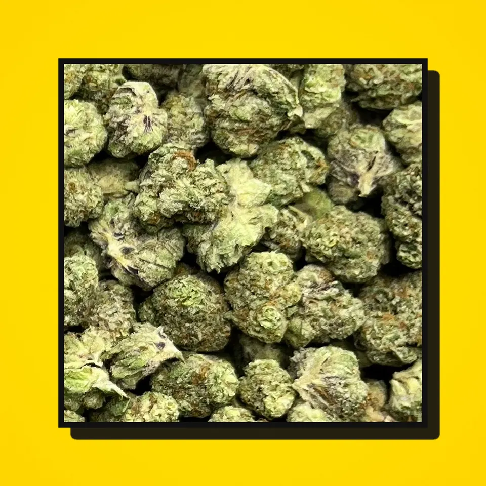 Kept Secret THCA flower under the flash, smalls